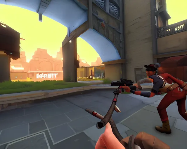 Prompt: TF2 screenshot 'scout capturing point in koth_clownworld', posted on steamcommunity, source engine footage