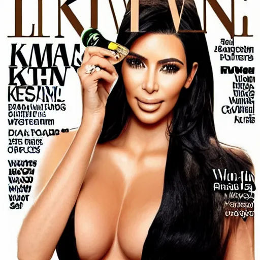 Image similar to kim kardashian posing for her magazine cover with champagne flying out of the open bottle in her hand landing in her shelf behind her stunning award winning photography