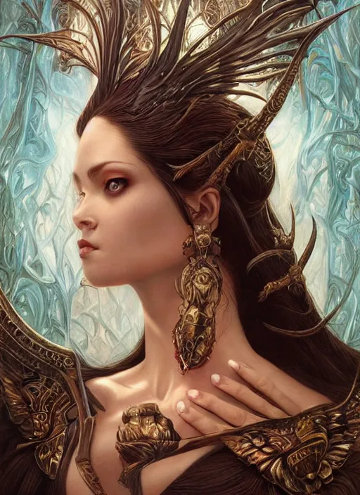 Prompt: a highly detailed symmetrical painting of a female fantasy character with piercing beautiful eyes, art by artgerm and karol bak and mark brooks and donato giancola and bayard wu and gustav moreau and wayne barlowe