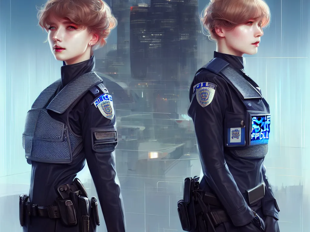 Image similar to portrait futuristic england police uniform girl, at future neon light rooftop, ssci - fi and fantasy, intricate and very very beautiful and elegant, highly detailed, digital painting, artstation, concept art, smooth and sharp focus, illustration, art by tan zi and ayanamikodon and alphonse mucha and wlop