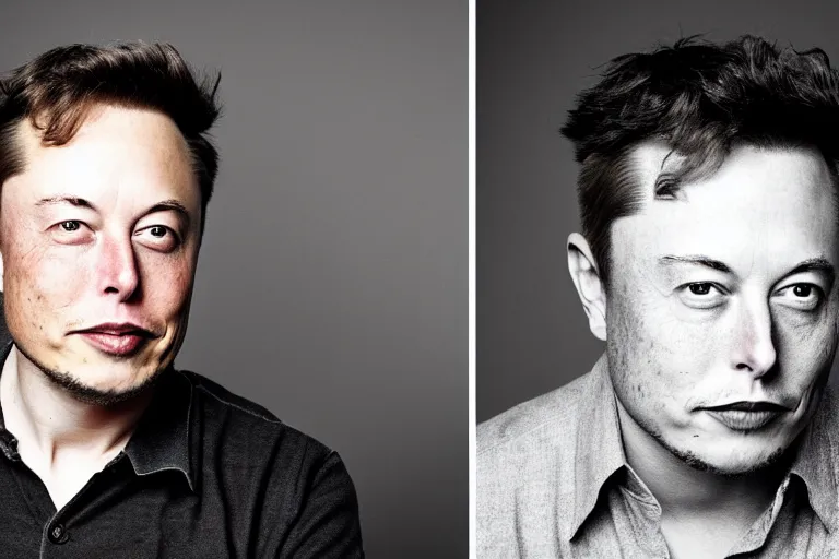 Image similar to A portrait photo of Elon Musk teams up with a teenage Elon Musk, perfect faces, 50 mm, award winning photography