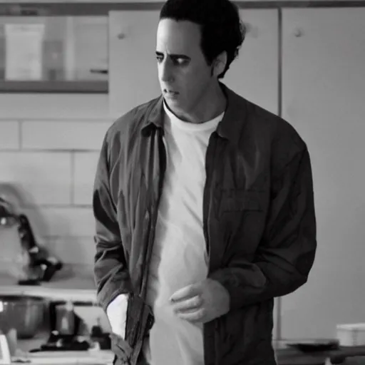 Image similar to Live Action Still of Young Jerry Seinfeld in Breaking Bad, real life, hyperrealistic, ultra realistic, realistic, highly detailed, detailed, very detailed, cool, ultra detailed, very realistic, trending on artstation, epic, HD quality, 8k resolution, body and headshot, film still, real, detailed face, very detailed face, real life