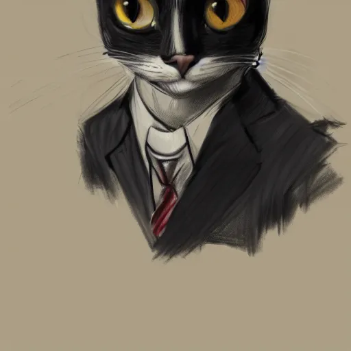 Image similar to cat wearing a suit artstation sketch