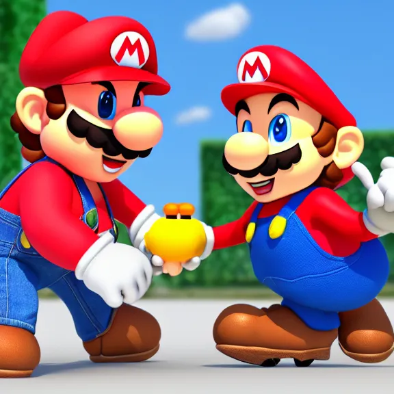 Image similar to mario and princess peach finally settle down and buy a home, 3 d render