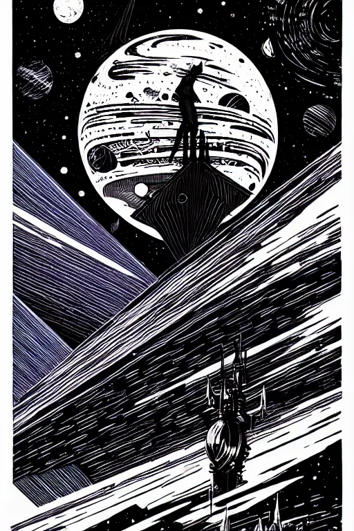 Image similar to a majestic alchamist night sky, high details, bold line art, by vincent di fate and joe fenton, inking, etching, screen print, masterpiece, trending on artstation, sharp, high contrast, hyper - detailed,, hd, 4 k, 8 k