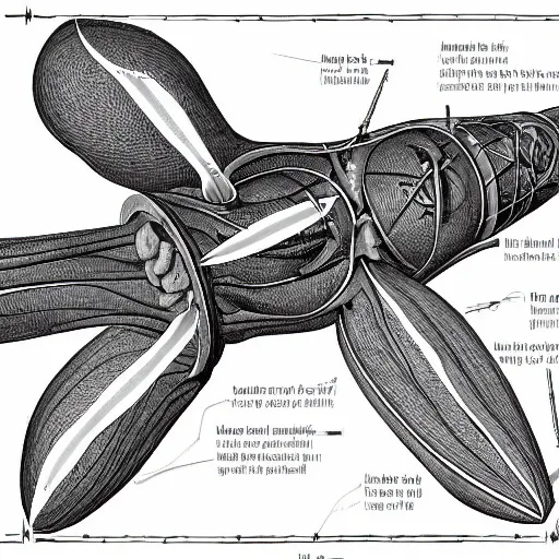 Image similar to anatomical illustation of a rocket ship with veins