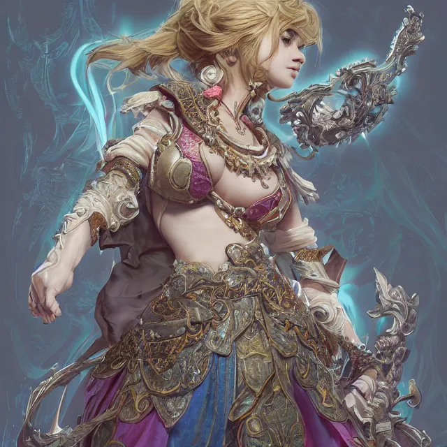 Image similar to studio portrait of neutral good colorful female cleric bard healer as absurdly beautiful, gorgeous, elegant, young gravure idol, an ultrafine hyperdetailed illustration by kim jung gi, irakli nadar, intricate linework, sharp focus, bright colors, octopath traveler, final fantasy, unreal engine 5 highly rendered, global illumination, radiant light, detailed and intricate environment