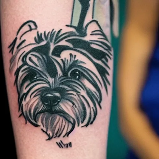 Image similar to a Russian criminal tattoo of a Yorkshire terrier