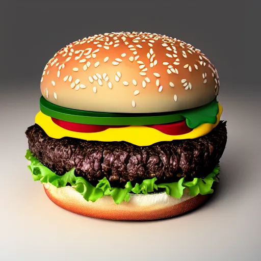 Image similar to a cat / burger hybrid, with fries, volumetric lighting, 4 k