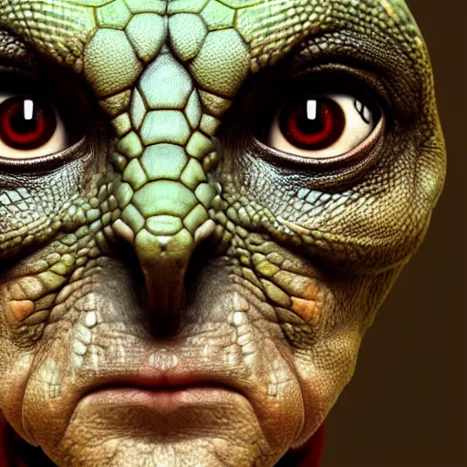 Image similar to a portrait of a lizard - person, reptilian, scales, leather, slit pupils, photorealistic, ( ( ( ( ( ( liz truss ) ) ) ) ) ), trending on artstation