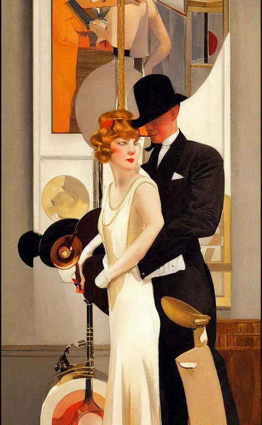 Image similar to an oil painting depicting high society life in the Jazz Age, 1920s style, smooth, Francis Coates Jones, Coles Phillips, Dean Cornwell, JC Leyendecker