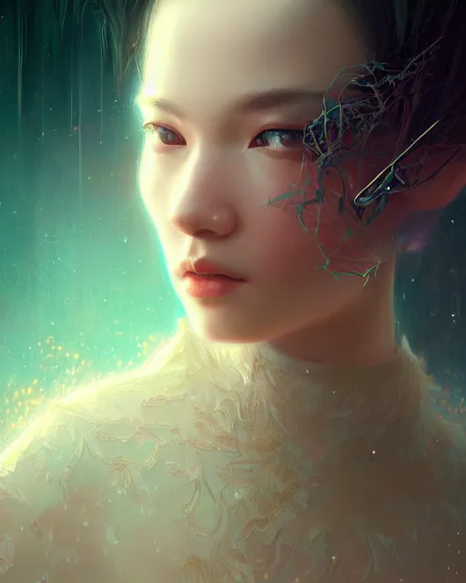 Prompt: (fantasy violin), fractal crystal, ((beauty portrait)) by WLOP , James Jean, Victo ngai, lineage 2 revolution style, unreal engine, beautifully lit, elegant, artstation, muted colors, highly detailed, fantasy art by Craig Mullins, Thomas Kinkade