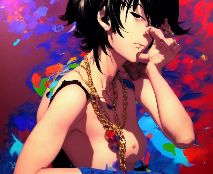 Prompt: portrait of a funky disco crackhead passed out on the club dance floor, by shigenori soejima, by frank frazetta, by thomas kinkade, by ilya kuvshinov, digital painting masterpiece, beautiful brush strokes, advanced lighting technology, symmetry!!!, accurate and realistic face and anatomy