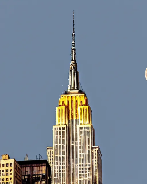 Image similar to a high definition photograph of the Moon inside the Empire State Building