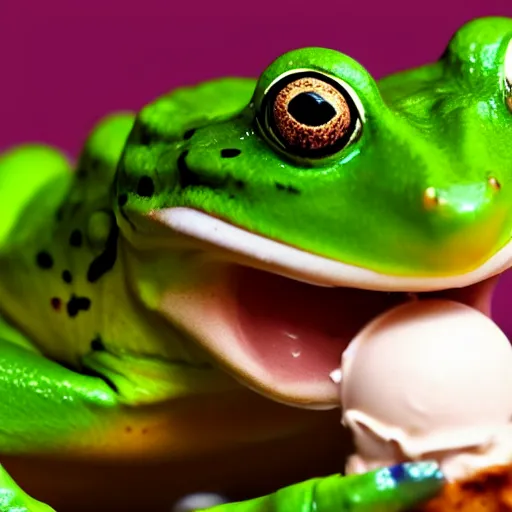Prompt: frog eating ice cream, 4k
