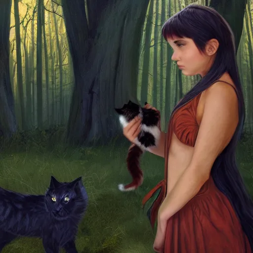 Prompt: Girl with a cat tail, human chimera, tail, matte painting