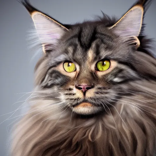 Prompt: A very sad fluffy Maine Coon. Highly realistic. Highly detailed. High resolution. 4k. 8k