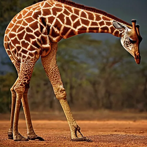 Image similar to a Giraffe with the armor of a pangolin, national geographic photograph