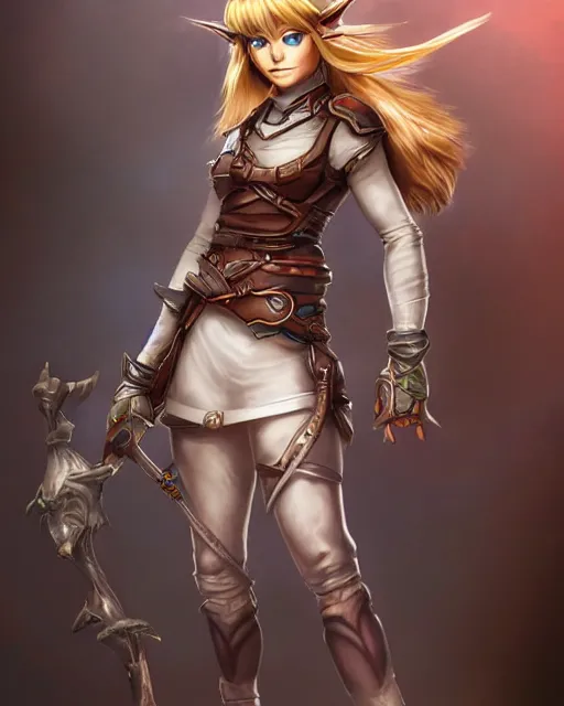 Prompt: female link, full body portrait, highly detailed, trending on artstation, intricate