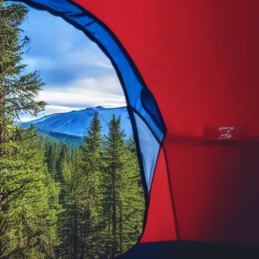 Prompt: a view from a tent looking out into a forest, 4k, high detail, high-resolution photograph, professional photography, ultra-detail