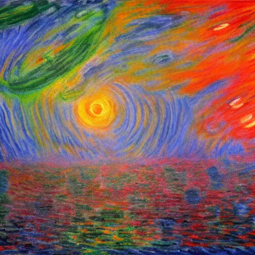 Image similar to alien invasion painted by monet