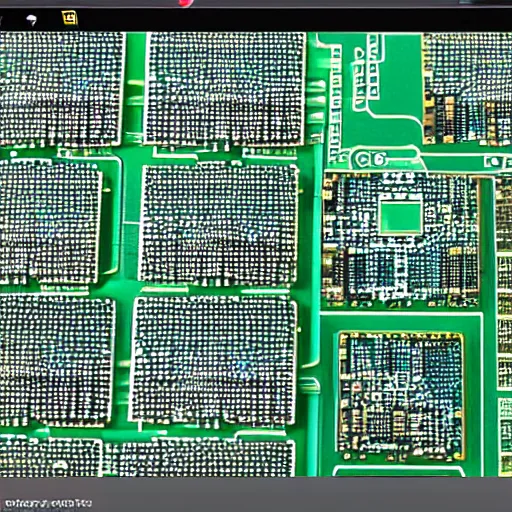 Prompt: google street view inside a pcb with installed components