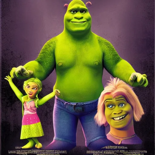 Image similar to a movie poster for a shrek film with aliens, digital art,