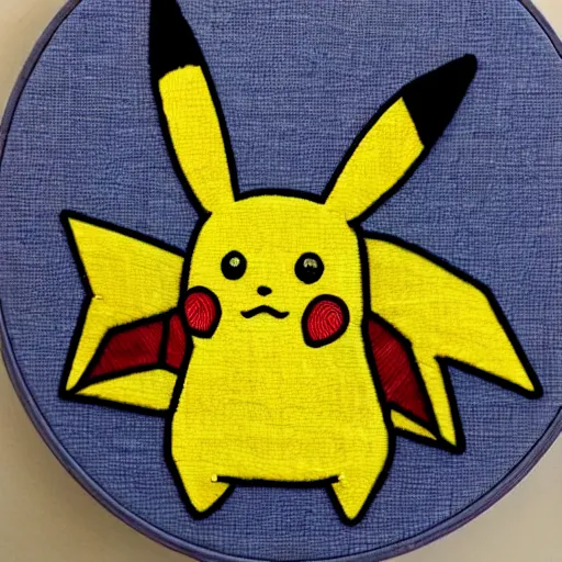 Prompt: an embroidery Pikachu