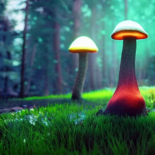 Prompt: a bioluminescent forest mushroom, unreal engine, octane render, 4 k