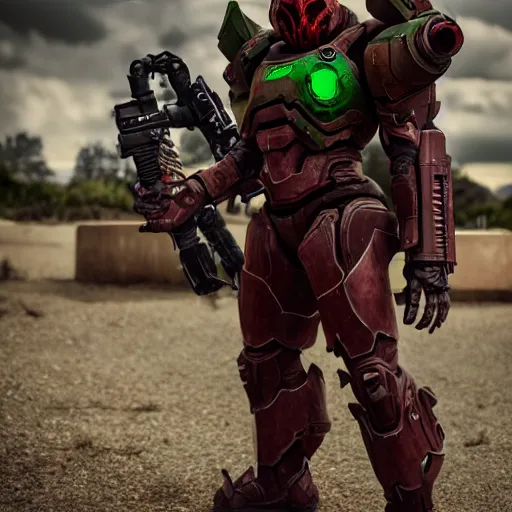 Image similar to doom slayer from doom eternal cosplay, photography, 9 0 s