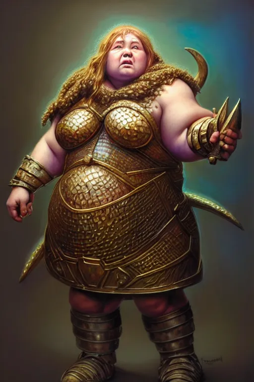 Image similar to hyperrealistic mixed media painting of a female dwarven cleric, chubby short stature, d&d, full body, mighty warhammer slug over her shoulder, stunning 3d render inspired art by P. Craig Russell and Barry Windsor-Smith + perfect facial symmetry + dim volumetric lighting, 8k octane beautifully detailed render, post-processing, extremely hyperdetailed, intricate, epic composition, grim yet sparkling atmosphere, cinematic lighting + masterpiece, trending on artstation, very very detailed, masterpiece, stunning