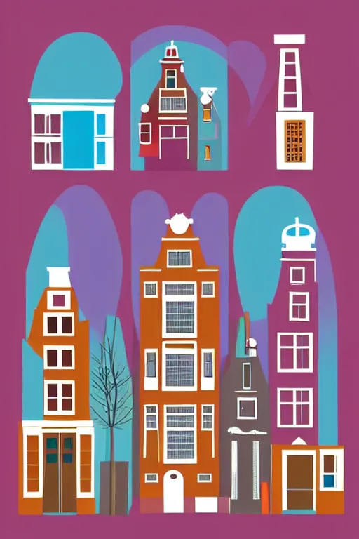 Image similar to minimalist boho style art of colorful amsterdam, illustration, vector art