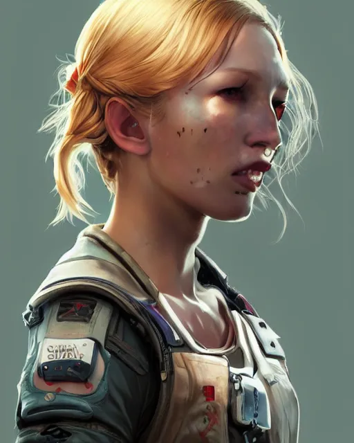 Prompt: Sucker Punch Emily Browning as an Apex Legends character digital illustration portrait design by, Mark Brooks and Brad Kunkle detailed, gorgeous lighting, wide angle action dynamic portrait