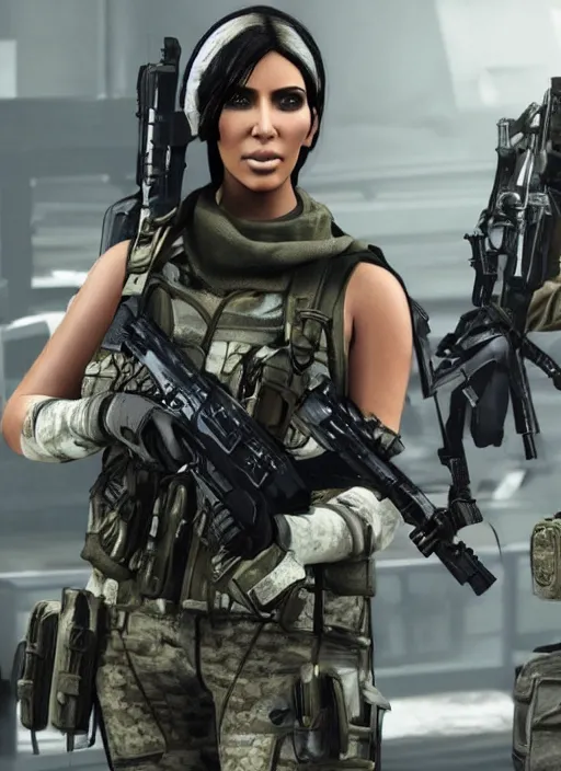 Image similar to game still of kim kardashian as a call of duty skin in call of duty.