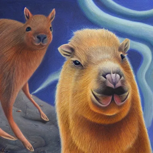 Image similar to extremely detailed painting of a demon capybara in hell