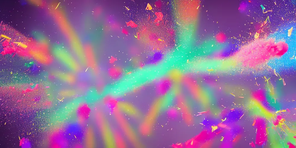 Image similar to colorful powder explosion in the air, houdini redshift rendered, high in detail.