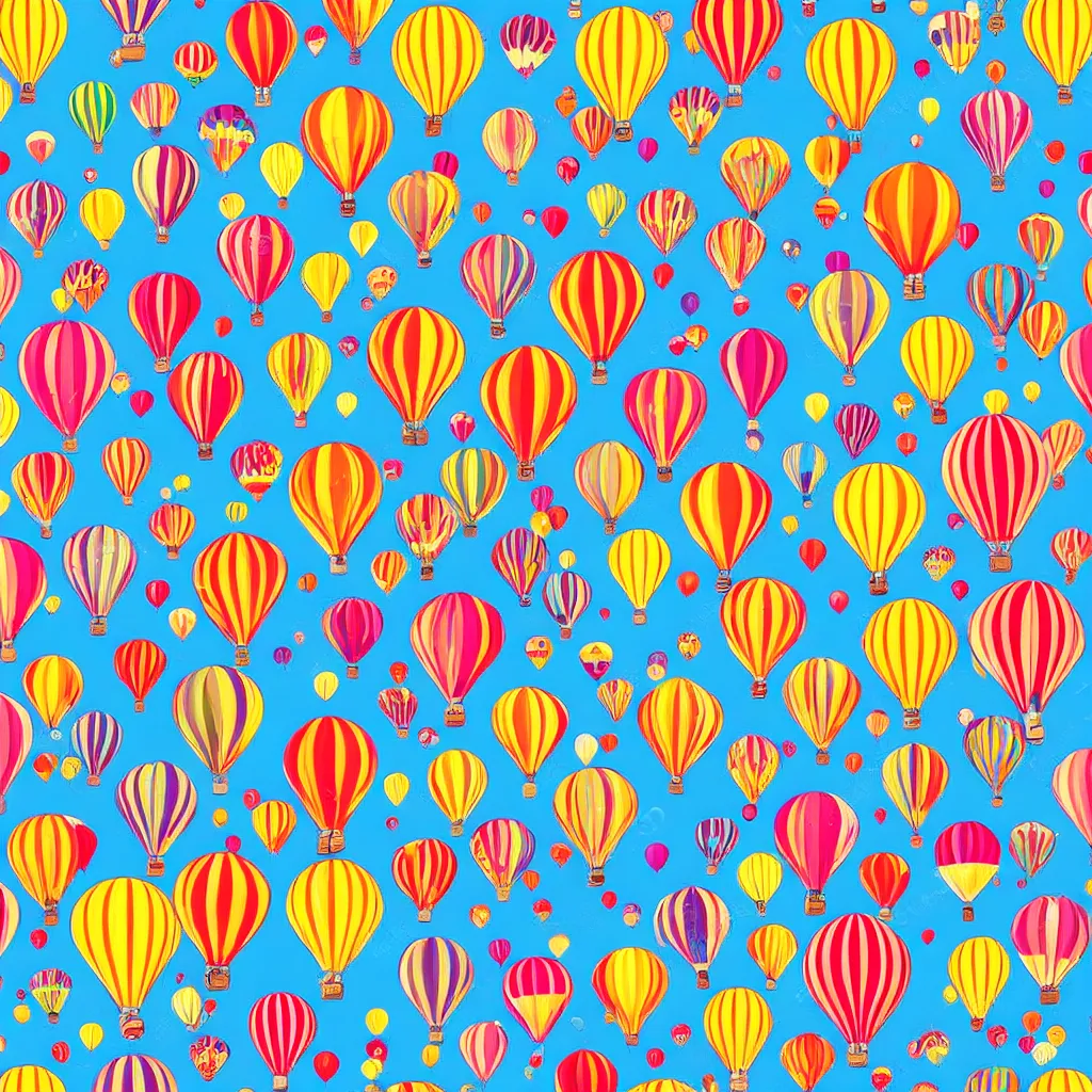 Image similar to seamless pattern of hot air balloons in beautiful sky, colourful, symmetrical, repeating 35mm photography