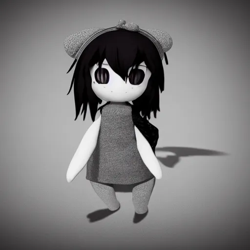 Image similar to cute fumo plush of a girl who controls the flow of time, black and white, vray render