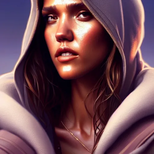 Image similar to beautiful digital painting jessica alba the thing with high detail, 8 k, stunning detail, photo by artgerm, greg rutkowski and alphonse mucha, unreal engine 5, 4 k uhd