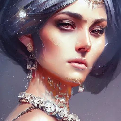 Image similar to a beautiful portrait of a diamond goddess by greg rutkowski and raymond swanland, trending on artstation, ultra realistic digital art