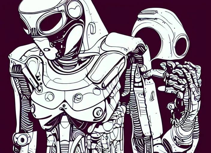 Image similar to martian citizen cyborg by moebius, vector art, cyberpunk, white flat background