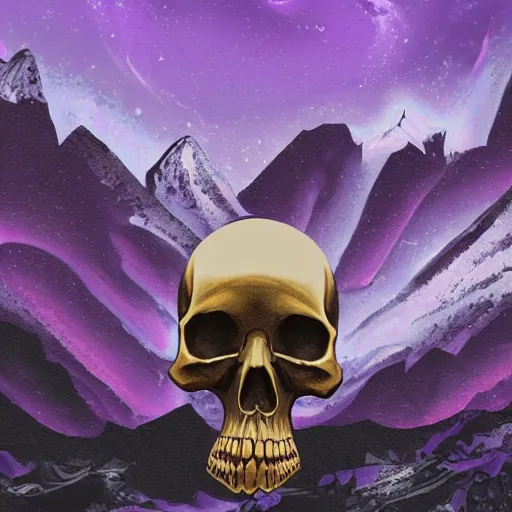Image similar to a giant, stunning belt with a skull on it, huge mountain, purple sky, hyper - detailed digital painting