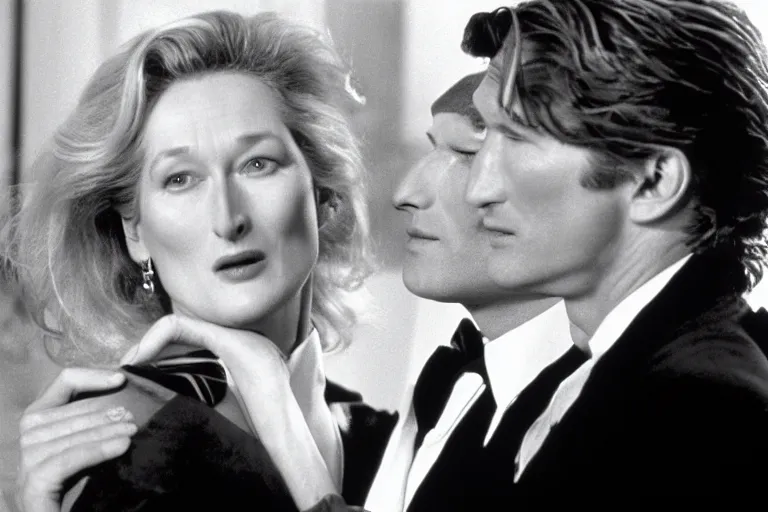 Image similar to richard gere and meryl streep play two vampires, scene from film