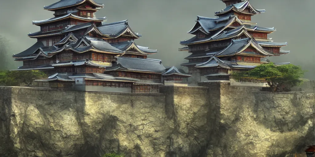 Prompt: A beautiful, perfect, impressive, amazing concept art digital CG painting of a japanese castle, trending on ArtStation, Unreal Engine