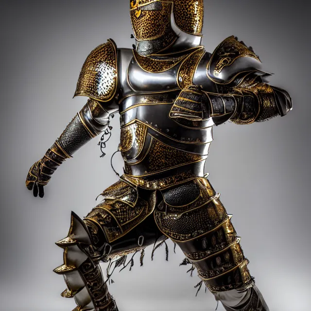 Image similar to full length photo of a jaguar man wearing armour, highly detailed, 4 k, hdr, smooth, sharp focus, high resolution, award - winning photo