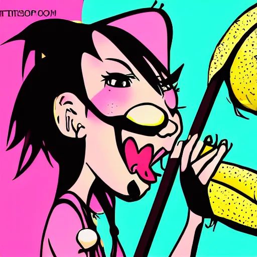 Image similar to punk rock female bananas, cartoon, trending on art station