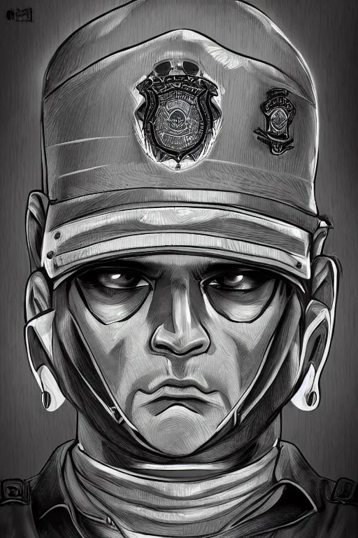 Prompt: police officer, angry, symmetrical, highly detailed, digital art, sharp focus, trending on art station