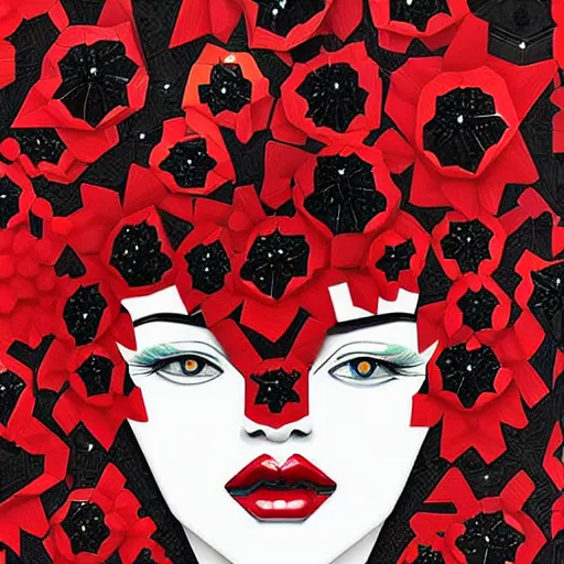 Prompt: 2 d generative art, detailed concept art painting art deco pattern black diamonds + red flowers and diamonds by hsiao - ron cheng, no humans, exquisite detail