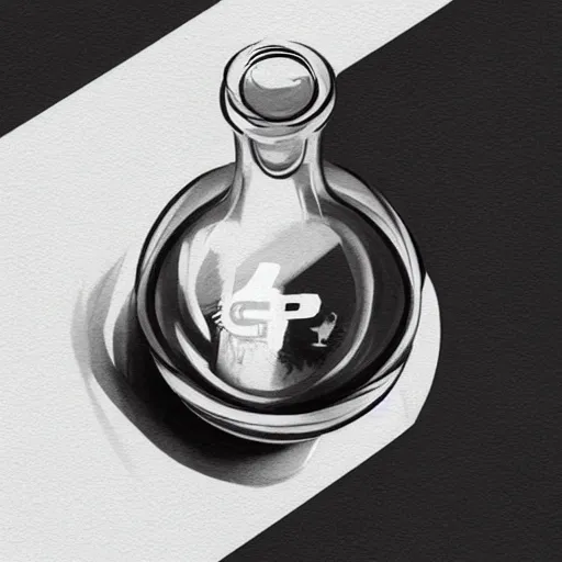 Image similar to concept art of a dietary supplement in a transparent round bottle filled with milk, black top, by aenaluck, artgerm, greg rutkowski, white tones, white background, digital painting, artstation, concept art, smooth, sharp foccus ilustration hq