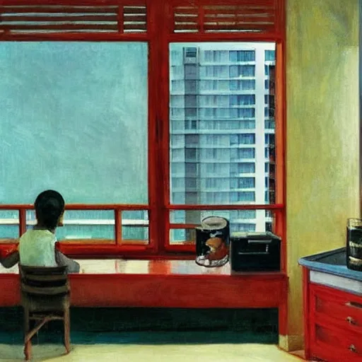 Image similar to a singaporean hdb flat, by edward hopper